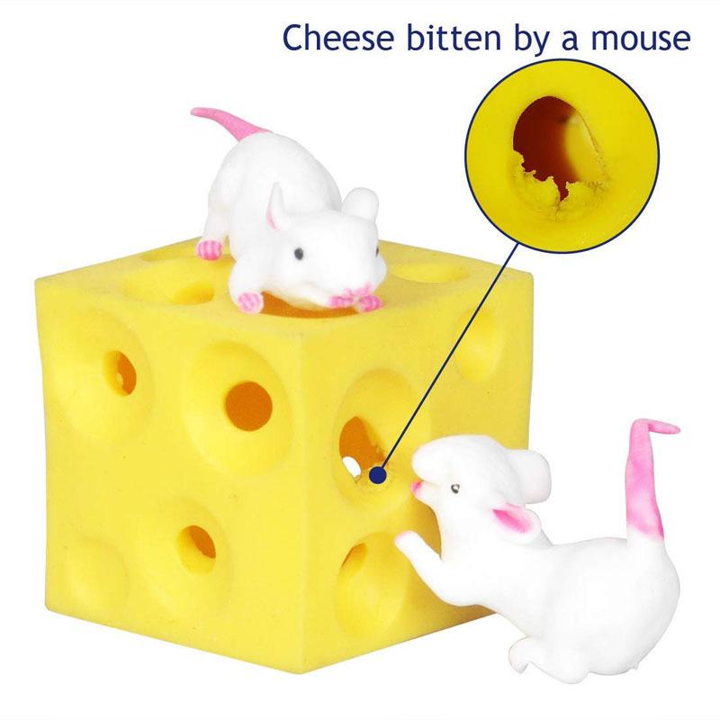 Maus- und Käsespielzeug, Faultier, Hide Seek, Spielzeug zum Stressabbau, zerquetschbare Figuren und Käseblock, stressabbauendes Fidget-Spielzeug
