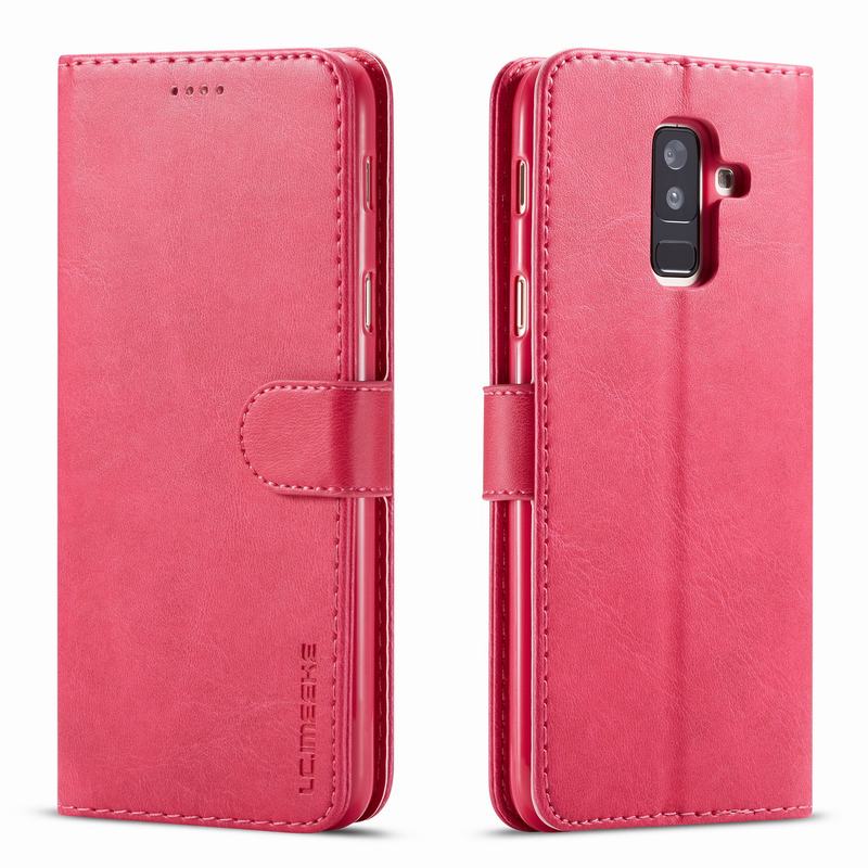 Für Samsung Galaxy A6 + 2018 Hülle Flip Leder Luxus Cover Samsung Galaxy J6 A6 Plus 2018 Hülle Vintage Wallet Book Design A600F A6 Plus 2018 rose rot