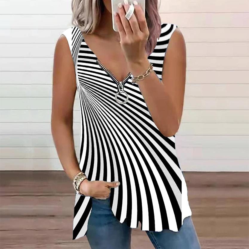 Frauen Top Sommer Neue Mode Lila Fan Gedruckt Casual Plus Größe Ärmellose Zipper V-ausschnitt Top Tank Top für Frauen 7XL weiß