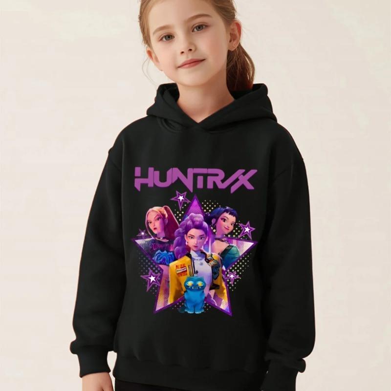 K-Pop Dämonenjäger Hoodies Mädchen Dünnes Kapuzensweatshirt Herbst Trainingsanzug Kapuze Sportbekleidung Langarm Pullover Kinderkleidung 140