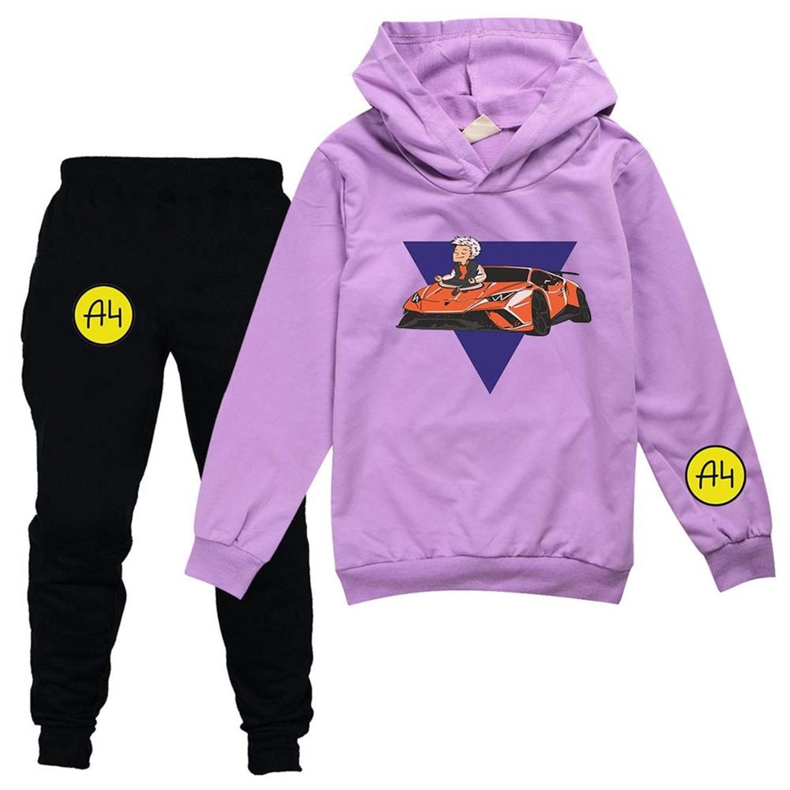 Jungen Mädchen Kindermode Zweiteiliges Set Bedrucktes Langarm-Sweatshirt Hoodies Hosen Set Freizeitanzug 150 violett