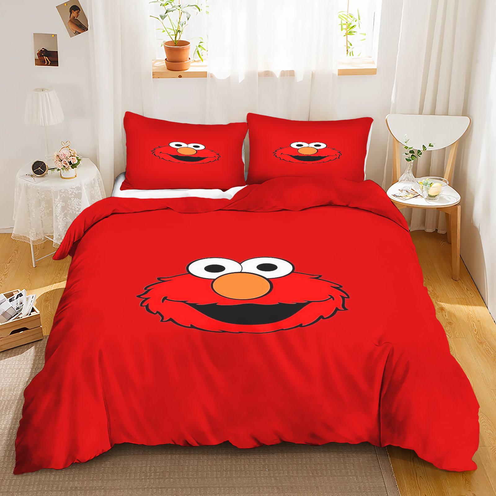 Sesamstraße Bettwäsche-Set Bettdecke Bettwäsche 3D Kinder-Bettwäsche-Set 3-teilig 1 Bettbezug King Size EU Single(135*200cm)3pcs red