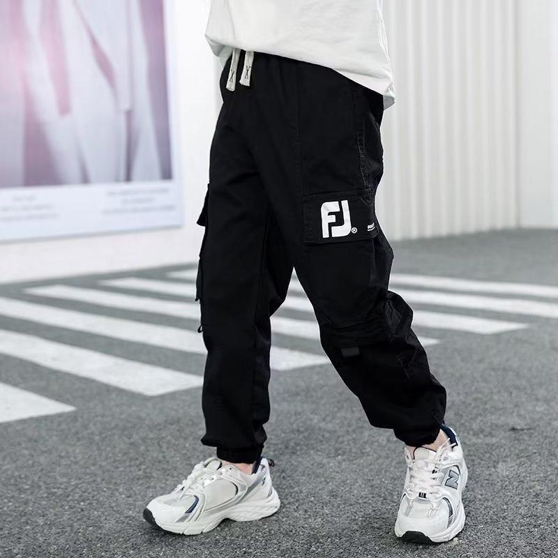 Frühling Herbst Junge Lässige Cargohosen Briefdruck Locker Sport Hosen Für 5 6 8 10 12 14 Jahre Teenager Jungen Baumwollhosen 120 schwarz