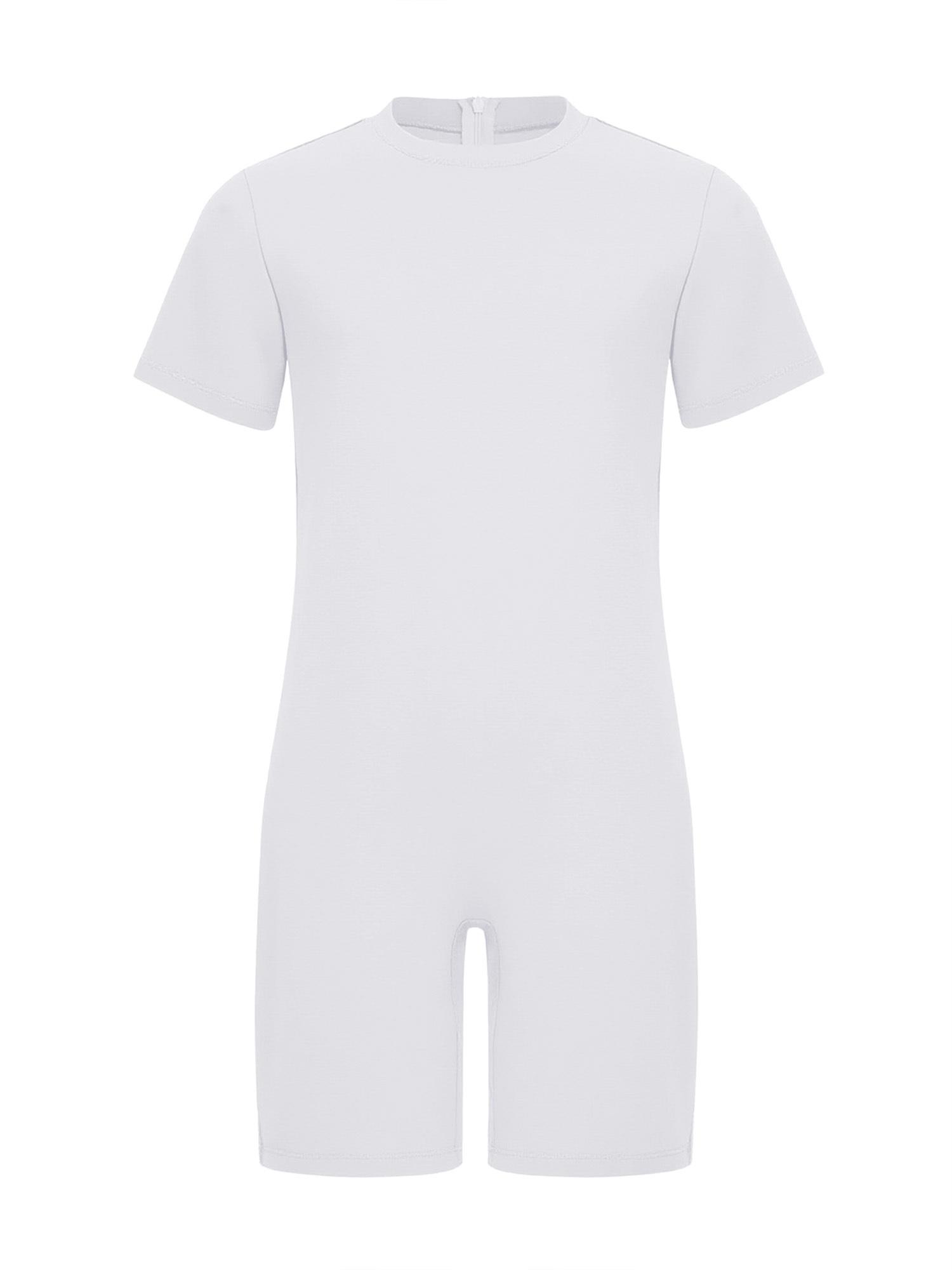 Kinder Spezialbedarf Kleidung Rundhals Kurzarm Jumpsuit Unsichtbarer Reißverschluss hinten Einfarbig Adaptive Kleidung Komfort-Outfit 7-8 Years weiß