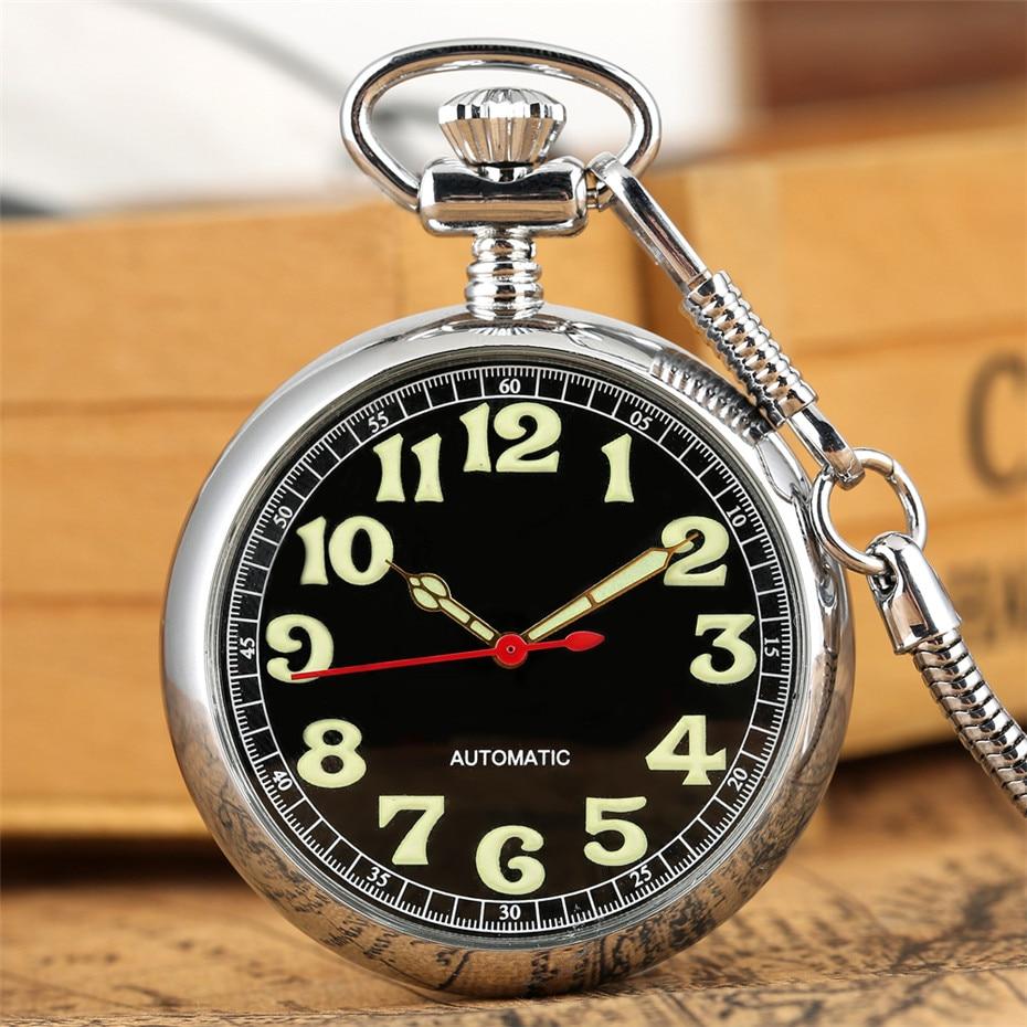 Manuelle mechanische Taschenuhr mit leuchtendem Digitalgesicht silber