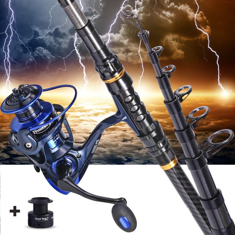 Angelruten-Teleskop-Spinnrollen 13+1BB mit Ersatzspule Combo Karpfenruten-Sets Salzwasser Pesca hws2.4m-zm30 blau