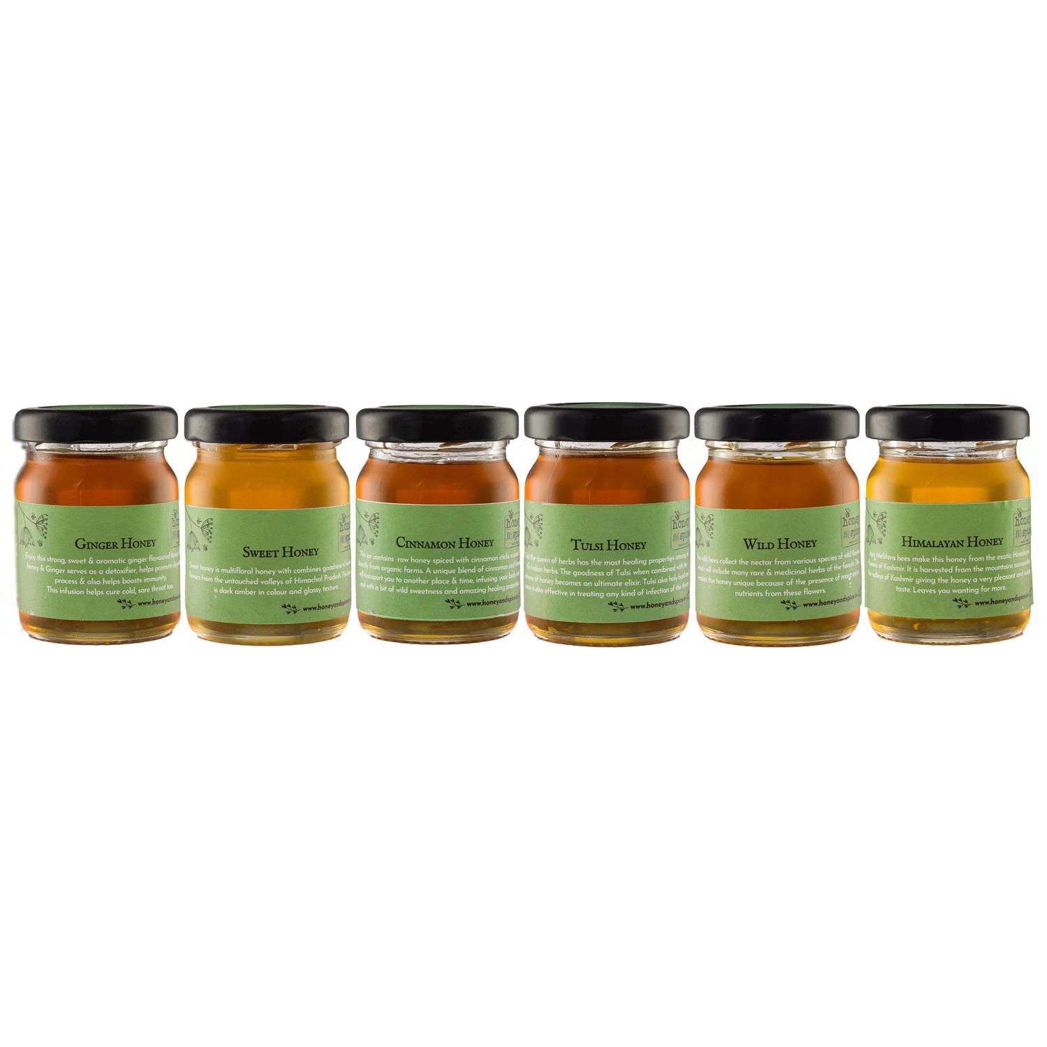 Honig und Gewürze, einfach Honig! 6 köstliche Honigproben-Sets in Flaschen (6 x 70 g)