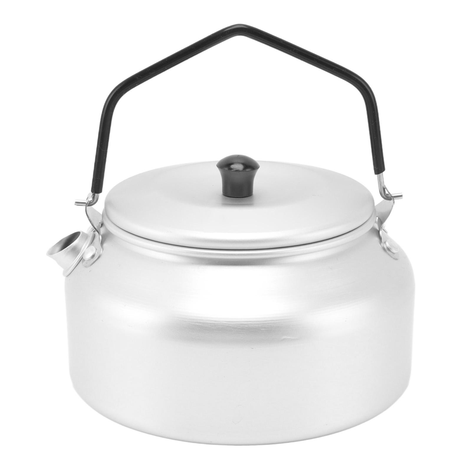 Camping-Kessel Leichtgewichtige Aluminiumlegierung Tragbarer Camping-Teekessel Kaffeekanne für Outdoor-Grill Silber L