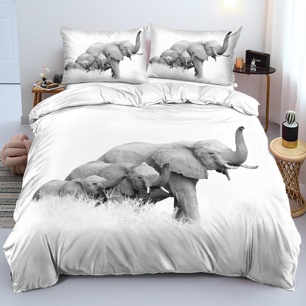 3D-Elefant-Muster-Bettwäsche-Set, Bettwäsche-Set, Schlafzimmer, Zuhause, Bettwäsche-Set, Bettbezug, Kissenbezug, 2/3-teilig, ultraweiche Heimdekoration AU Double 180x210cm