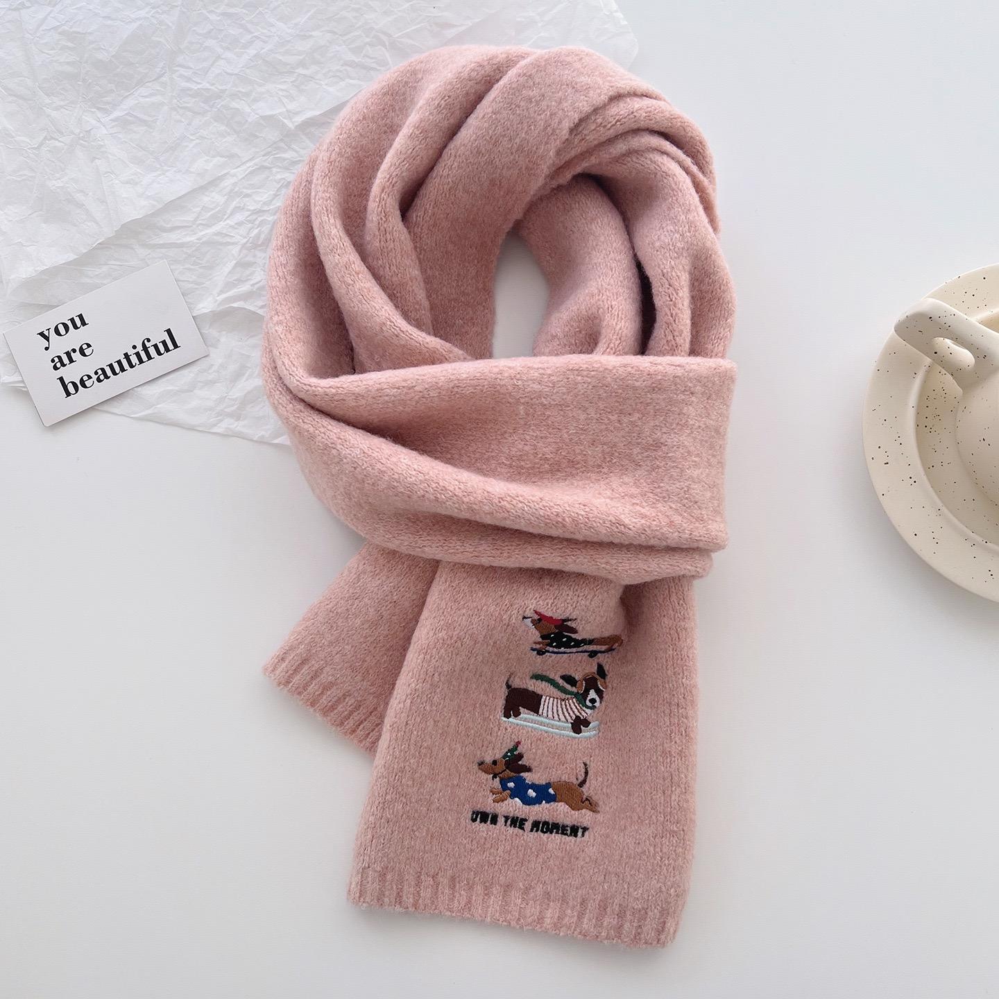 Einfaches gesticktes Dackel Hund Gestrickter Warmer Schal Schal Winter Damen Hohe Qualität Wickel Pashmina Stola Bufandas Hijab Schlauchschal gray