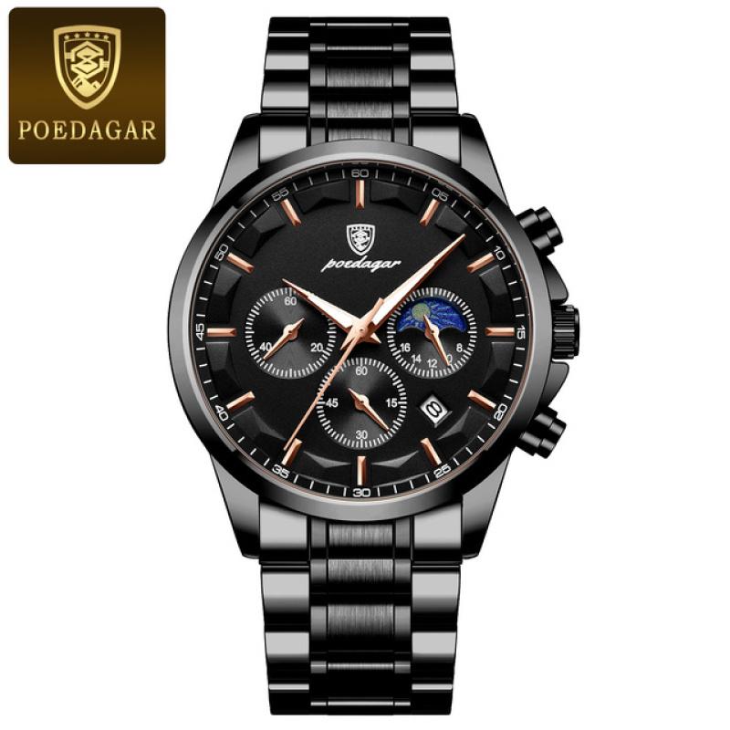 Rose Gold Luxus Mann Armbanduhr Militärische Wasserdichte Leucht Chronograph Männer Uhr Edelstahl herren Quarz Uhren stainless steel schwarz