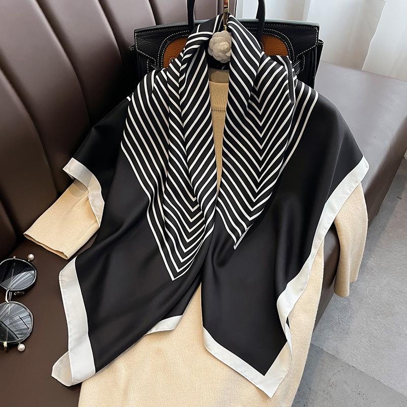 Seidentuch 90x90cm Luxusmarke Twill Haar-Print Kopf Großes Taschentuch Hijab Schal Damen Bandana Foulard Schal Wickeltuch One Size