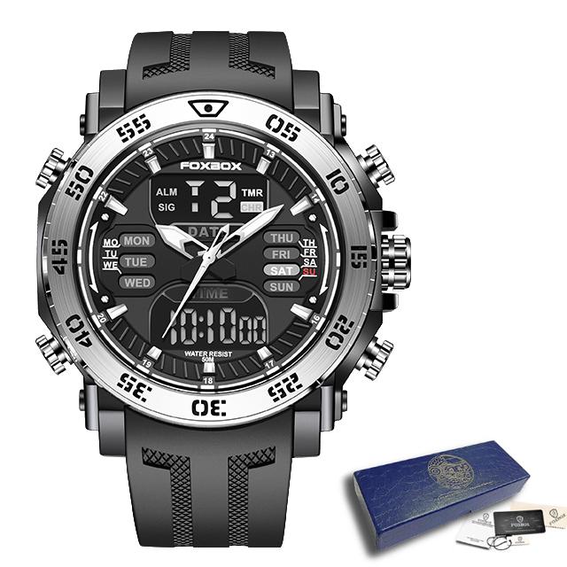LIGE Dual Display Männer Uhr Militär Armee FOXBOX Mann Uhr 50M Wasserdichte Armbanduhr LED Quarz Uhr Sport Uhr schwarz/silber
