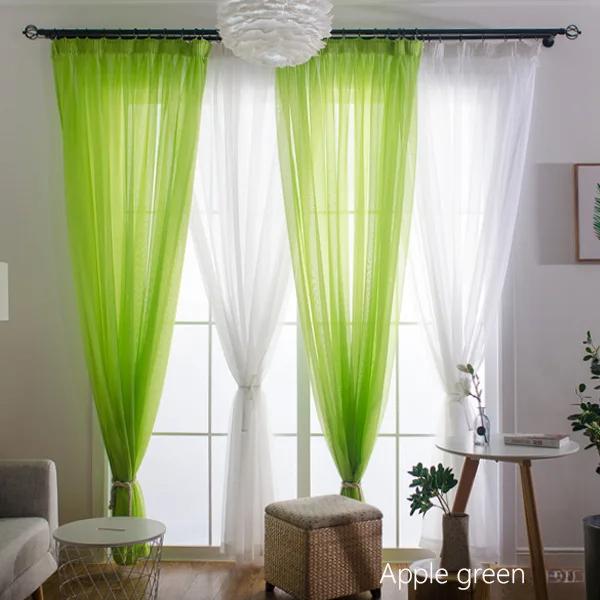 Einfacher Stil Romantische Dekoration Perspektive Vorhänge Wohnzimmer Fenster Vorhänge Tüll Gardinen Fenster Screening 1pc W100 x H270cm&Rod Pocket grün