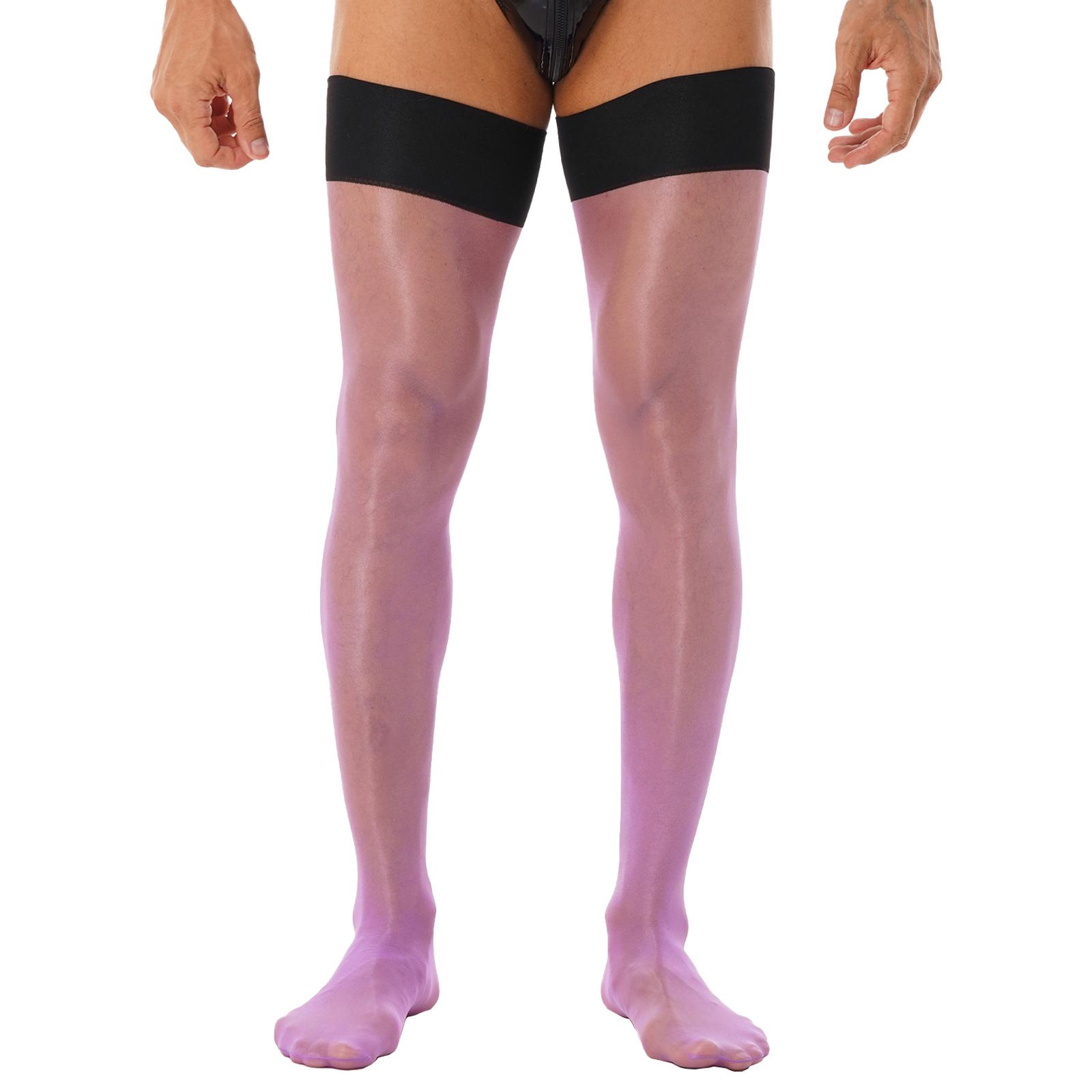 Herren glänzende dehnbare Strümpfe, hohe transparente Socken, Sissy-Strumpfwaren, Socken, Unterwäsche, Overknee-Strümpfe, Kostümzubehör One Size violett