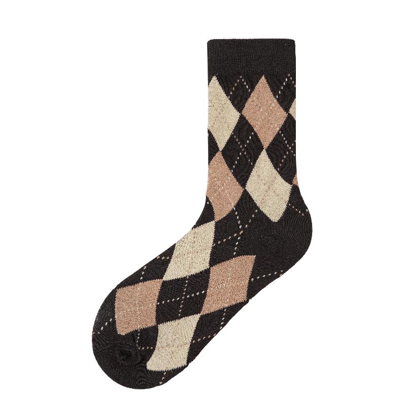 Damen-Wintersocken, britische Mode, Rhombus, verdickte warme Socken, japanische Socken, kniehohe Socken EUR36-42 kaffeebraun