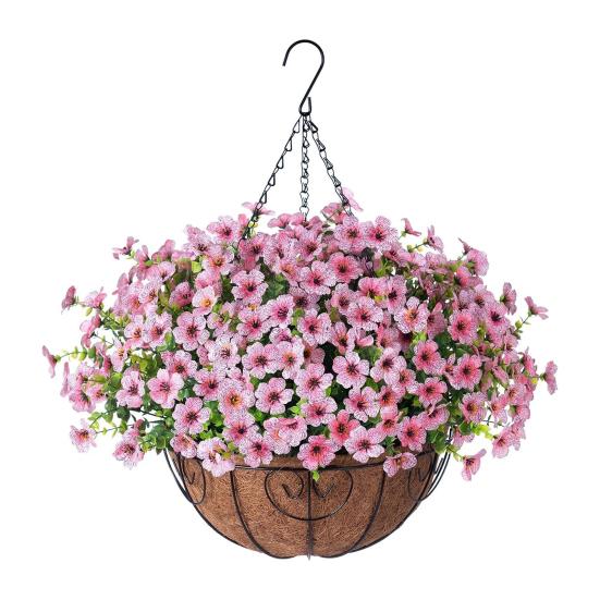 Künstliche Blumen Hängekorb Kunstblumen mit Eukalyptusblättern Hängepflanzer Enthält Blumen für Frühling Sommer Garten Terrasse Dekoration