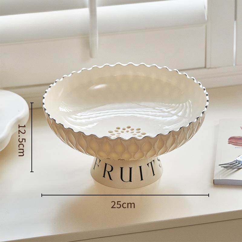 Abtropf-Fruchtschale Wohnzimmer Couchtisch Hohe Füße Obstkorb Creme Hochwertige Süßigkeiten-Snackschale Große Kapazität Fruchtschale wavy fruit plate