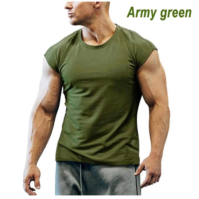 Herren-T-Shirts, modisches Kurzarm-Fitness-Bodybuilding-Shirt für Männer, Workout, schmale Passform, Baumwoll-T-Shirts XXXXL armee grüne