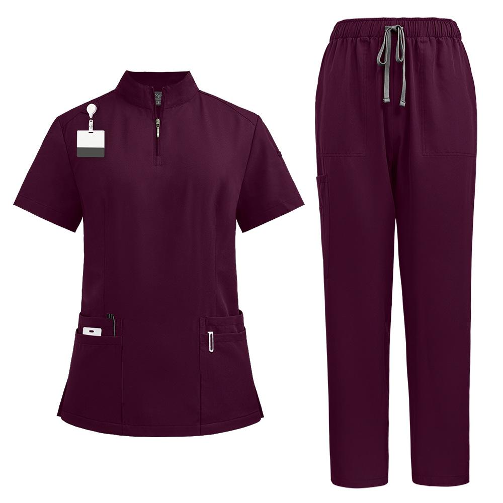 Arzt, Krankenschwester, OP-Uniform, Damen-Peeling-Set, Schönheitssalon, Arbeitskleidung, Klinik-Peelings, Oberteil und Hose, Spa, Pflege-Tunika-Anzug L wein rot