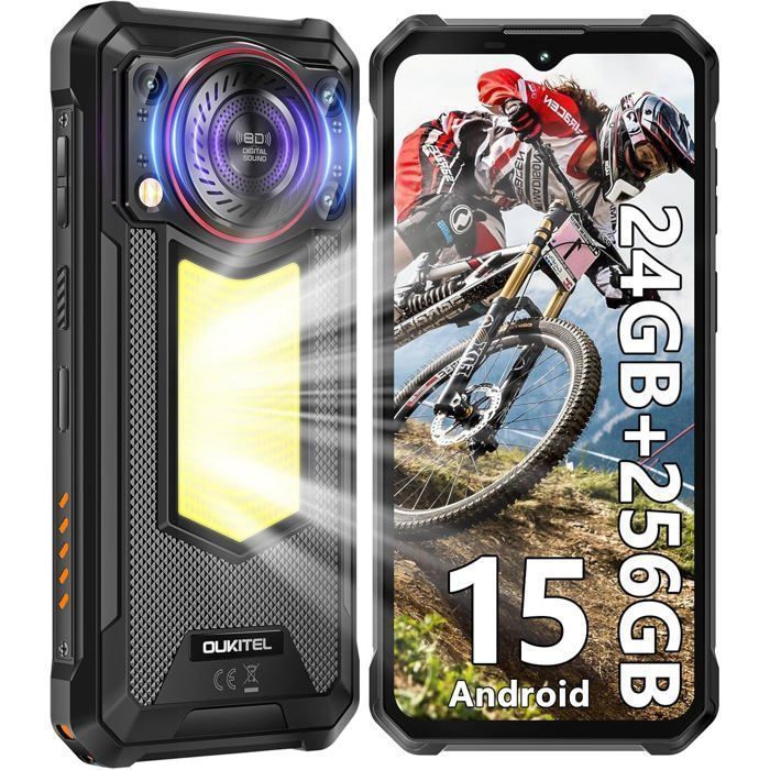 Robustes Smartphone OUKITEL WP53 Pro 24GB+256GB/1TB 6.52'' Android 15 50MP Lautsprecher 128dB Mobiltelefon Dual-SIM/NFC Schwarz schwarz