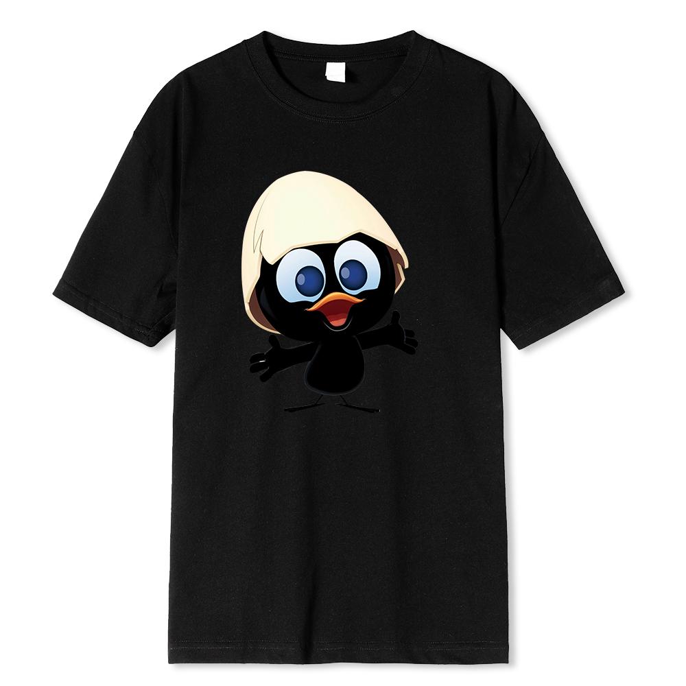 Baumwolle Sonnenlicht T-Shirt Große Größe Männer Calimero Cartoon-Muster Männer T-Shirt Gemalt Lustiges T-Shirt Männer T-Shirt XL schwarz
