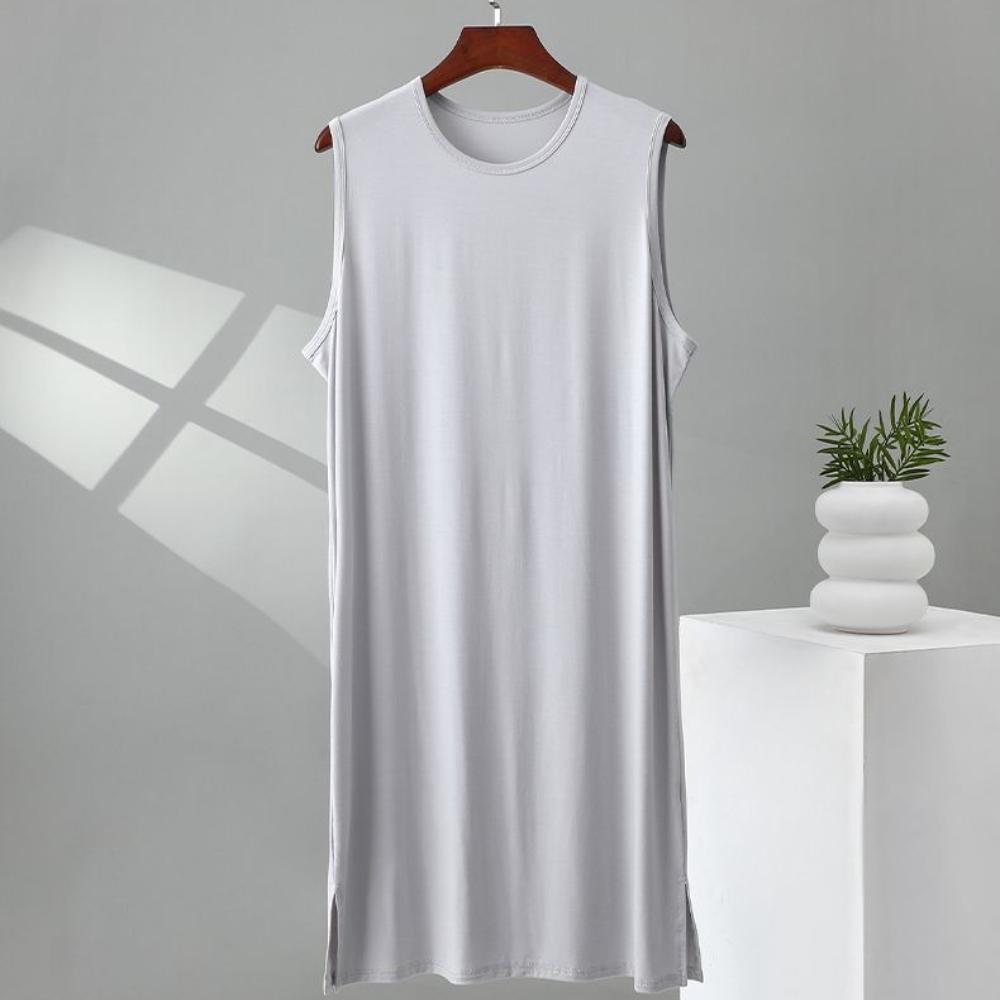 Langes Herren-Hemdkleid, Kniehohe Tunika in Übergröße für Herren, Übergroßes Modal-Hemdkleid, Loungewear für große Männer, Streetwear-Kleid für Herren XL(50-65 kg) licht grau
