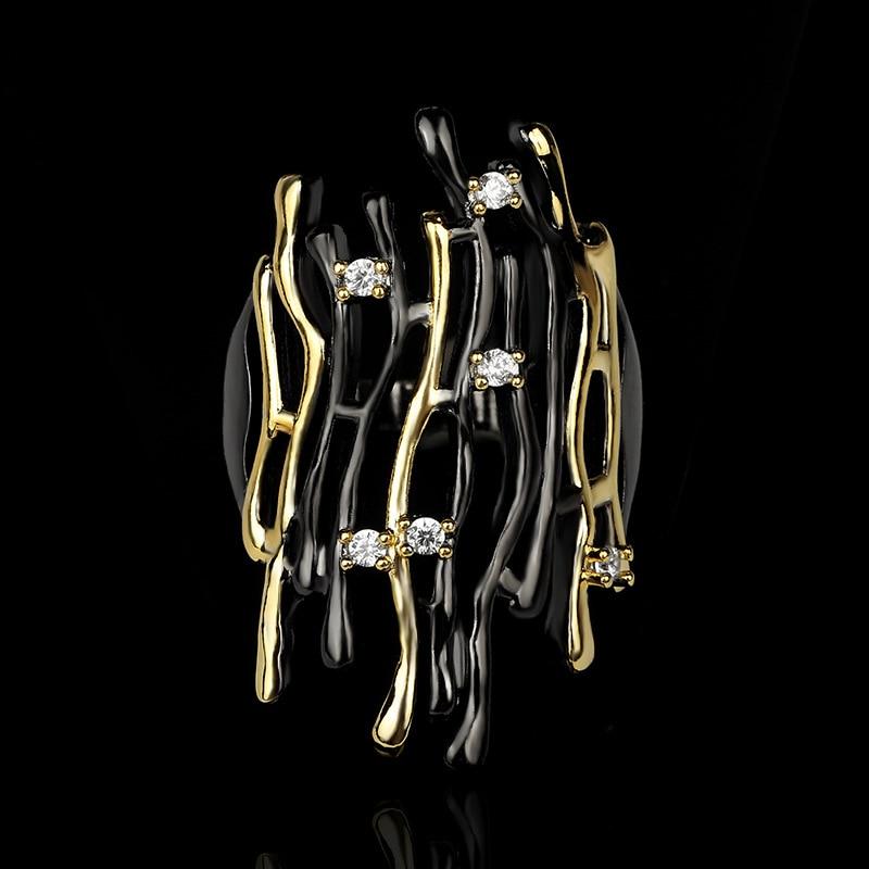 Kreativer Damenring, zweifarbig, geometrischer Hohlring, unregelmäßige Zweigform, Schmuck, Mode, Party, Geschenk, Hochzeit, Verlobungsringe 9 schwarz