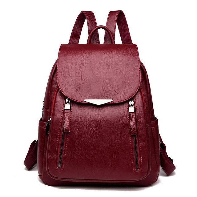 Yogodlns Frauen Leder Rucksäcke Hohe Qualität Weibliche Vintage Rucksack Für Mädchen Schule Tasche Reise Rucksack Damen Sac A Dos Rucksack 25*9*28cm wein rot