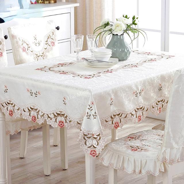 Tischdecke Esstischdecke Luxus Bestickte Runde Tischdecke Für Tisch Juppe Frische Blume Rose Blume Stuhlbezug Kaffee 175 X 270cm