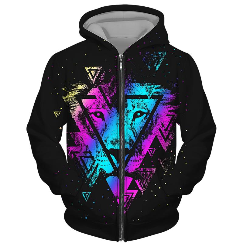 Frühling Herbst männer Zipper Hoodie Sweatshirts 3D Tier Löwe Tier Druck Mit Kapuze Pullover Mode Jacke Casual Sportswear XL blue