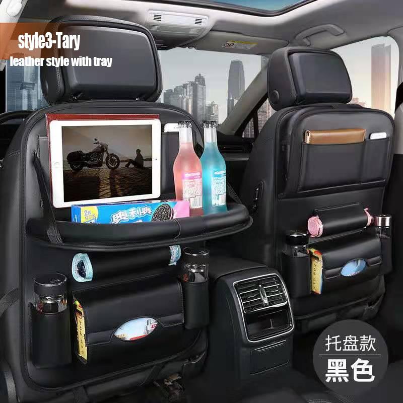 Multi-Pocket-Autositz-Rücken-Hänge-Organizer-Tasche, universelle Auto-PU-Leder-Aufbewahrungstasche, faltbares Regal schwarz