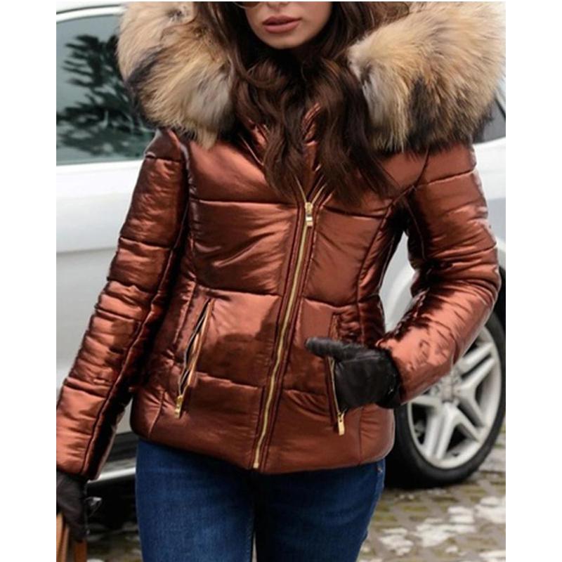 Parka Damen Übergröße Mäntel Winter Daunenkleidung Kunstpelz Kapuze Reißverschlusstasche Warme Parkas Jacken Frau Outdoor Oberbekleidung XXXXL orange