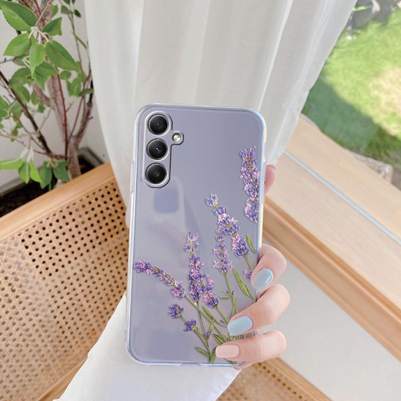 Blumen gemusterte weiche transparente Silikon-Telefonhülle für Samsung Galaxy A55 A54 A34 für Samsung S24 S23 Ultra-Kamera stoßfeste Schutzhülle Samsung Galaxy A22 5G