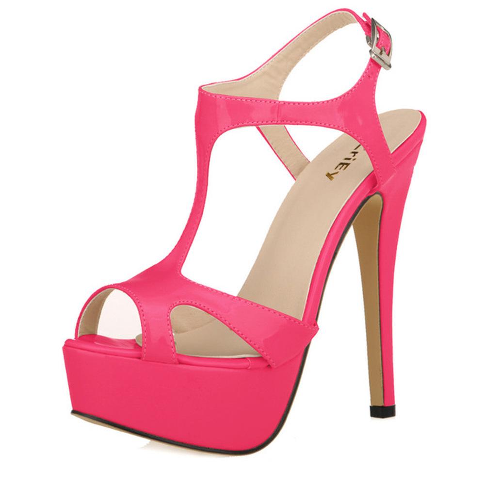 Crossdresser Unisex Herren Hot Drag Queen Plattform Stiletto High Heels Gürtelschnalle Peep Toe Schuhe Sandalen SM Gay Newhalf 43 rose rot