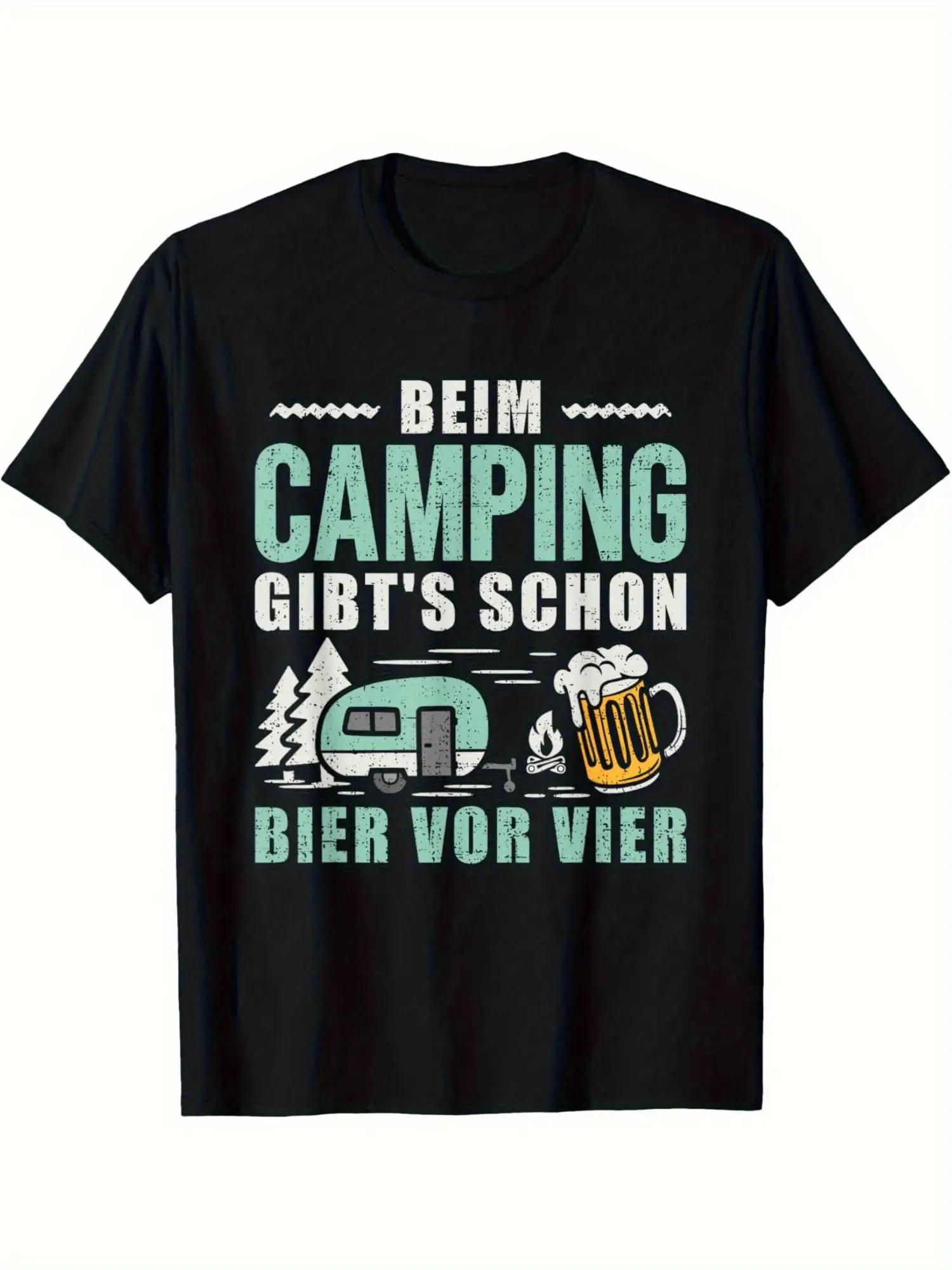 Herren Retro Camping und Bier Muster T-Shirt Bedruckt „Camping ist besser als Bier trinken“ - Ideales Geschenk für Camping-Enthusia... 2XL bunt