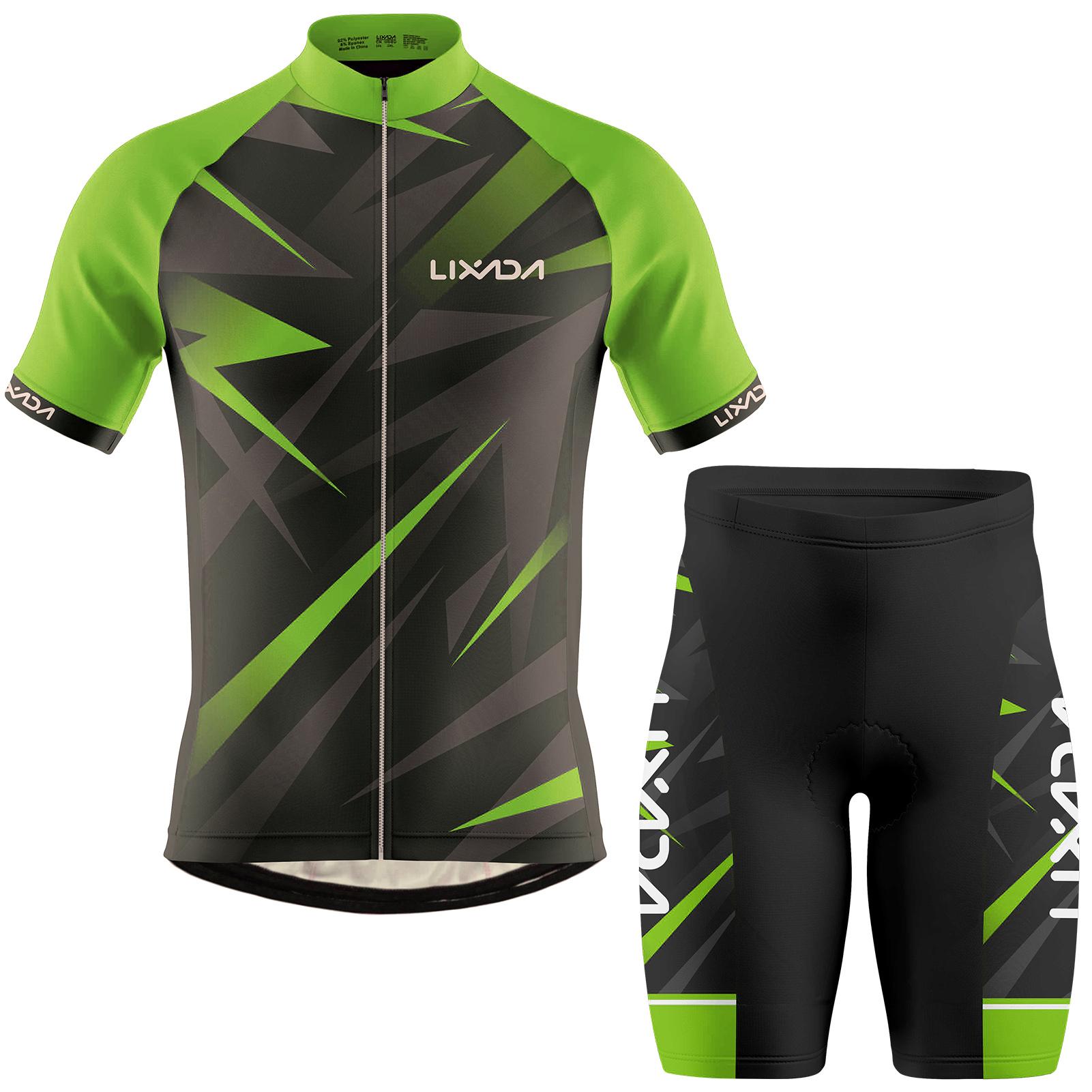 Lixada Herren-Radtrikot, atmungsaktives Kurzarm-Fahrradshirt und gepolsterte Shorts, MTB-Fahrradbekleidung XXL grün