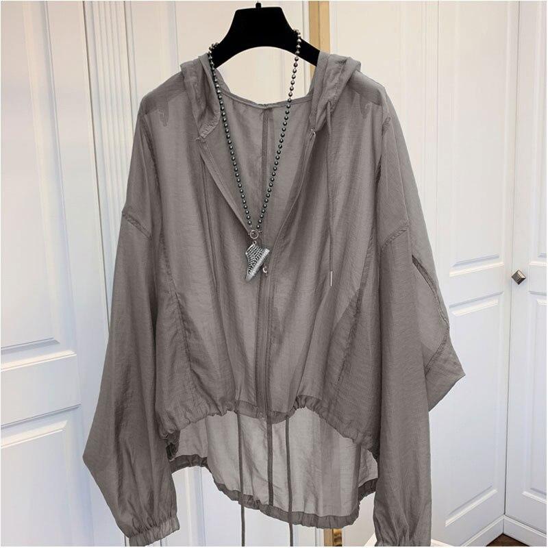 Damen Plaid Kapuzenshirts Damen Sonnenschutz Lose Frühling Einfache Koreanische Mode Lässig Atmungsaktiv Vintage Junge Damen Alle Spiel XL grau