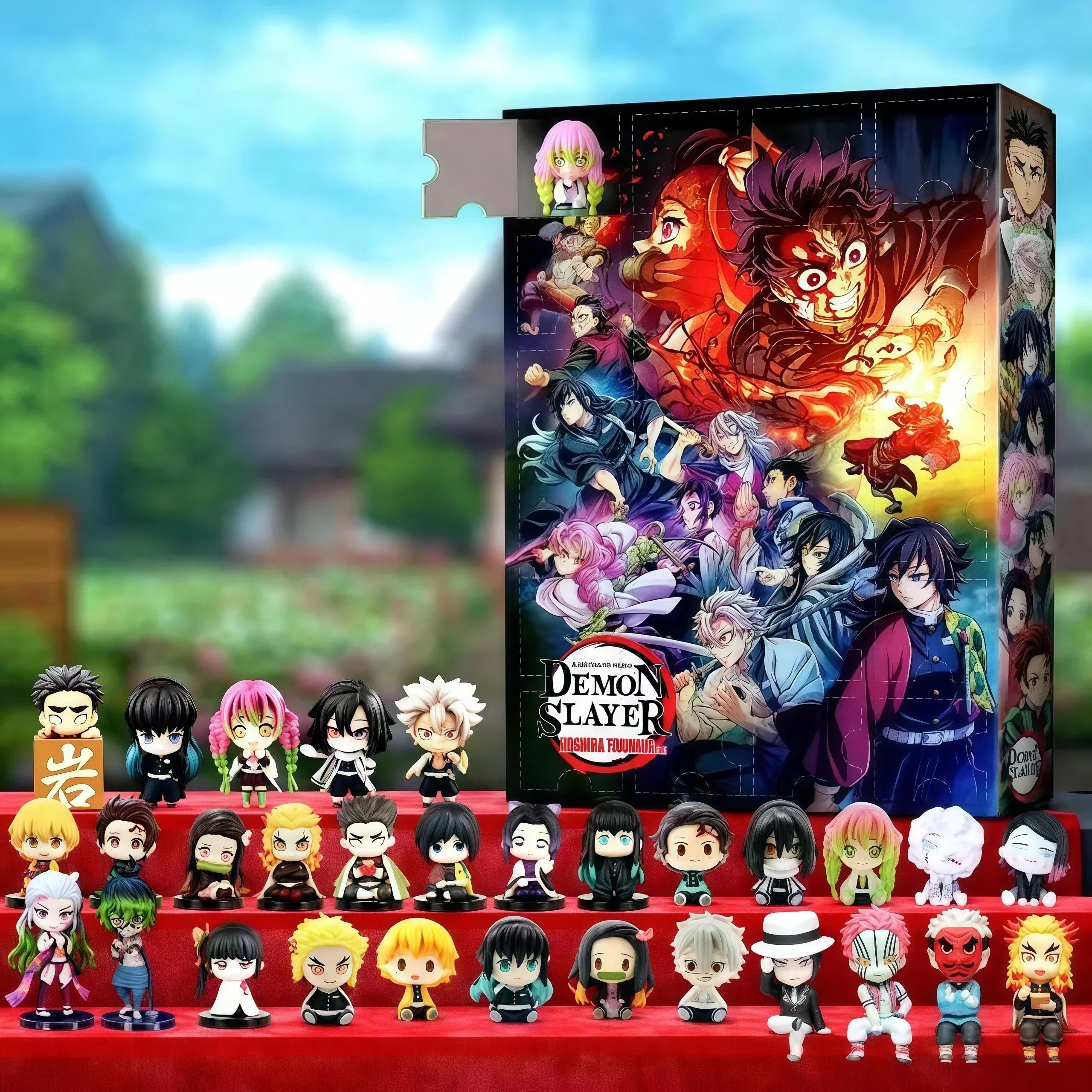 24 Stück Demon Slayers Anime Adventskalender 2025 Weihnachts-Countdown 24-Tage Überraschungsbox 2D Acrylfigur Spielzeug Geschenk für Kinder gray