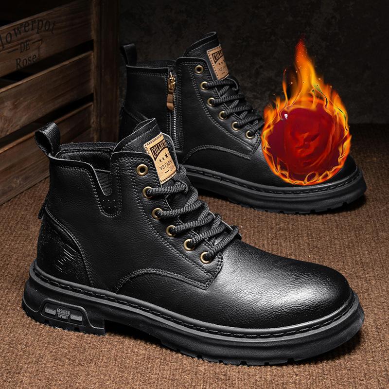 Luxus Herren Stiefeletten Retro Britische High-Top Herren Stiefel Mode Hochwertige Lederschuhe Outdoor Herren Motorradstiefel 42 schwarz