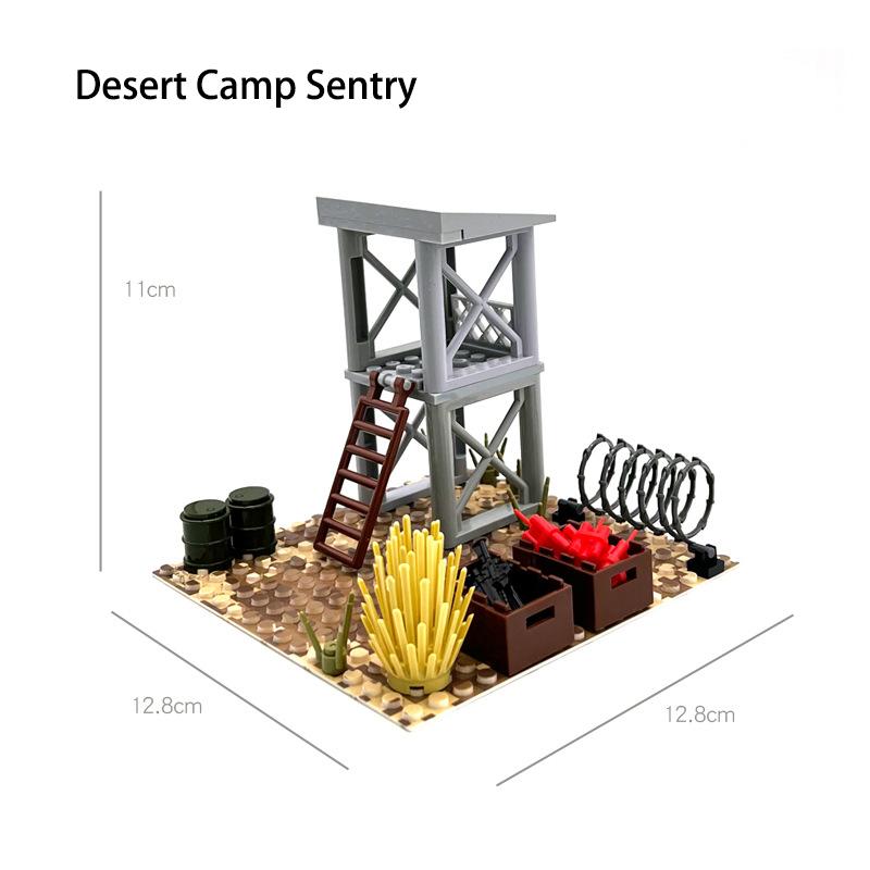 Wüste Camp Kaserne Basis Militär MOC Bausteine Radar Turm Artillerie Sentry Verteidigung Ziegel Spielzeug