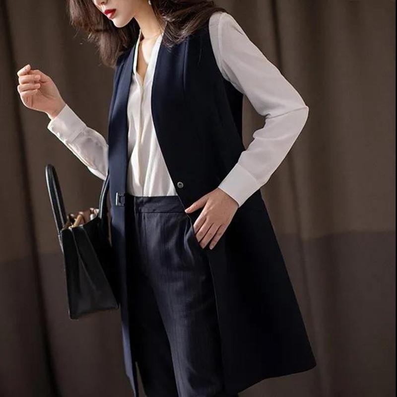 Lange Weste Frauen Elegante Anzug Weste Ärmellose Jacken Oberbekleidung Büro Dame Dünne Weste Weste frauen Casual Blazer XXL