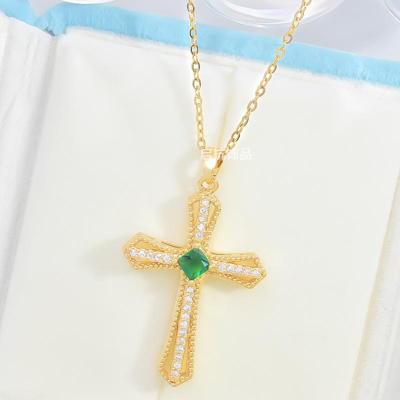 Wind Kreuz Halskette Damen Retro Hofstil Premium Vielseitig Diamant Anhänger Schlüsselbeinkette