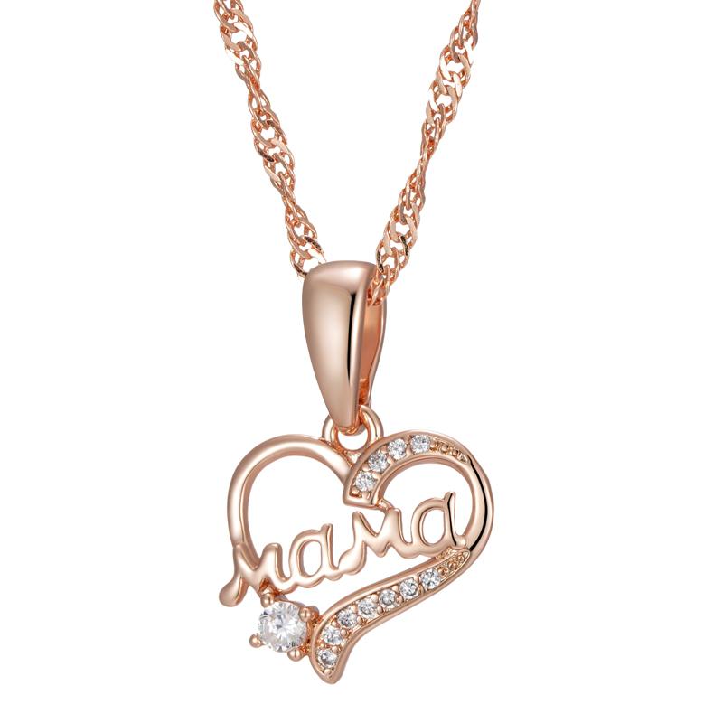 Goldfarbener MaMa-Herzanhänger, hochwertige Halskette mit weißem Zirkon für Frauen, Accessoires für Partys, täglich tragbarer Modeschmuck
