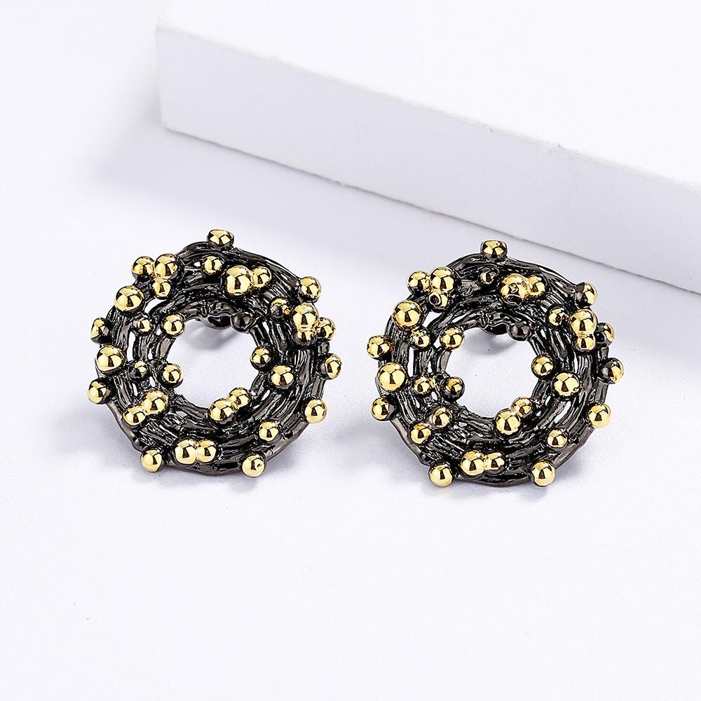 Exquisite Reiskorn-Ohrringe Handgefertigt Ohrringe Schwarz-Gold Ohrringe Kreis Geometrisch Schwarz-Gold Ohrringe Party Cocktailparty Schmuck black