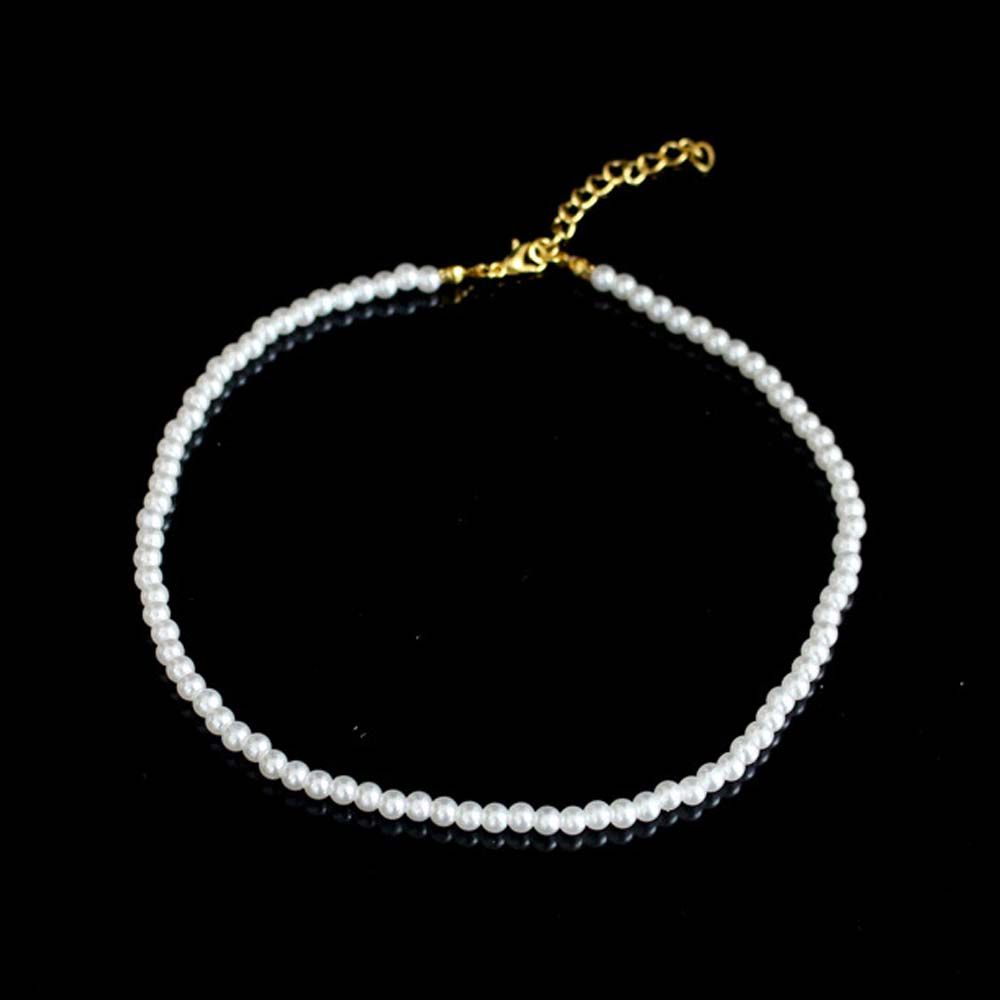 Runde klobige weiße Perlen-Perlen-Choker, Perlen-Choker, Schlüsselbeinketten, koreanischer Stil, Damen-Halsketten 0.4cm