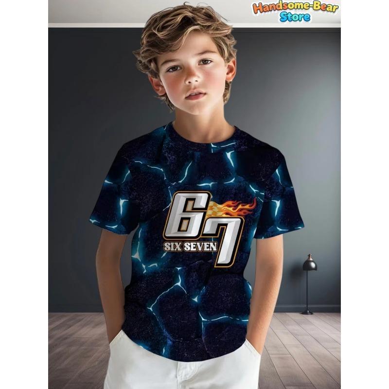 Lustiges Sechs Sieben T-Shirt für Kinder 67 Nummer 3D-Druck Sommer Kurzarm-T-Shirt Locker Basketball Sportoberteile Mode Kinderkleidung 110
