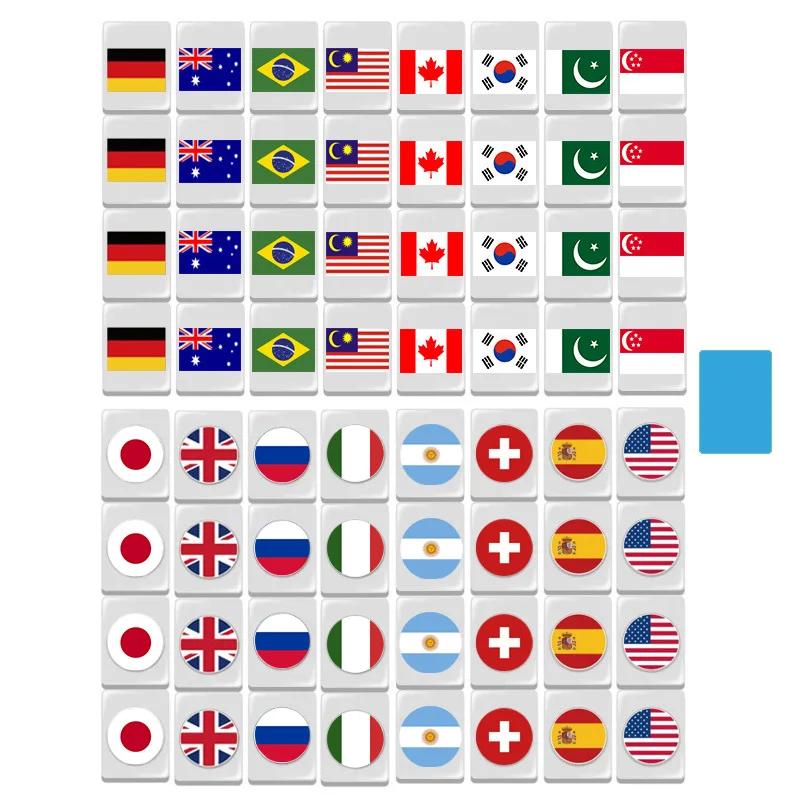 64 Blöcke Seaside Escape Mahjong-Spiel Tiktok Beliebtes Spiel Doppelt mit Flaggenmuster Spielparty Puzzle Spielzeug Spaß Spielgeschenk National Flag Blue