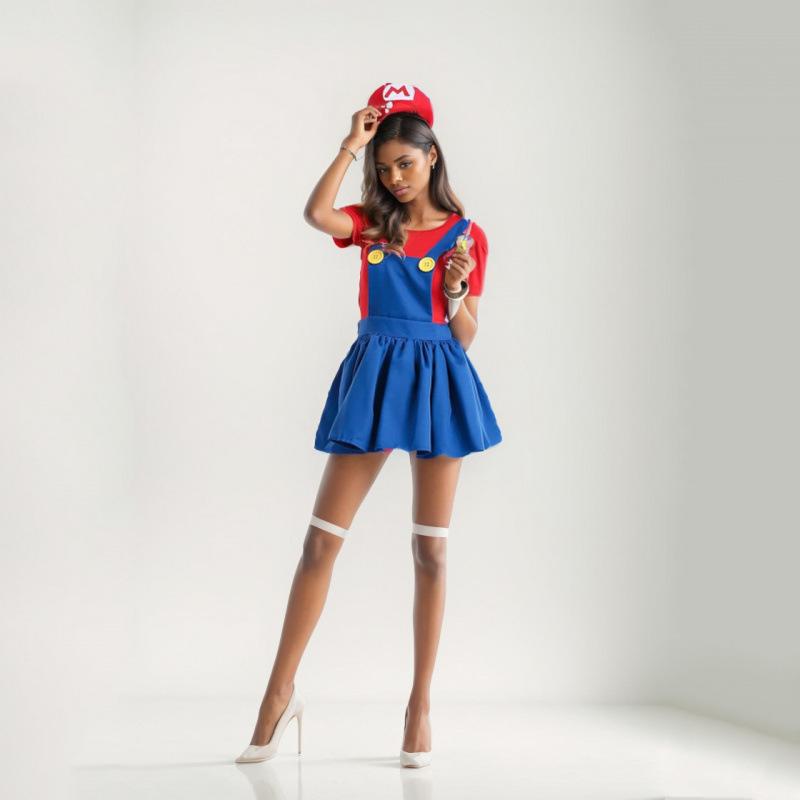 Mario Anzug Super Mario Kostüm Anime Cosplay Halloween Eltern-Kind Juni Tag Kindertag Kostüm Adult S