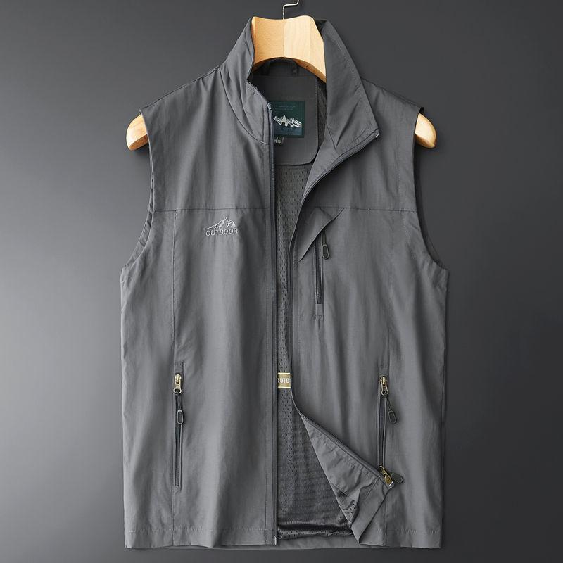 Große Größe Herren Frühling Sommer Dünne Weste Ärmellose Jacke Stehkragen Weste Lässige Weste 6XL graue